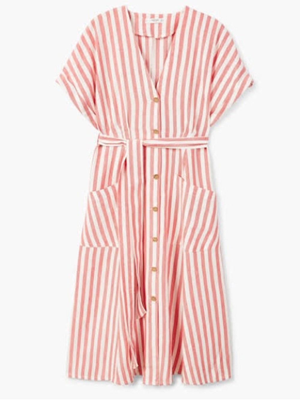 MANGO Pink Stripe Button-Front Midi Dress with Belt